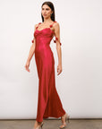 Sabine Rosette Satin Maxi Dress