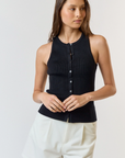 Alaya Ribbed Button Front Top
